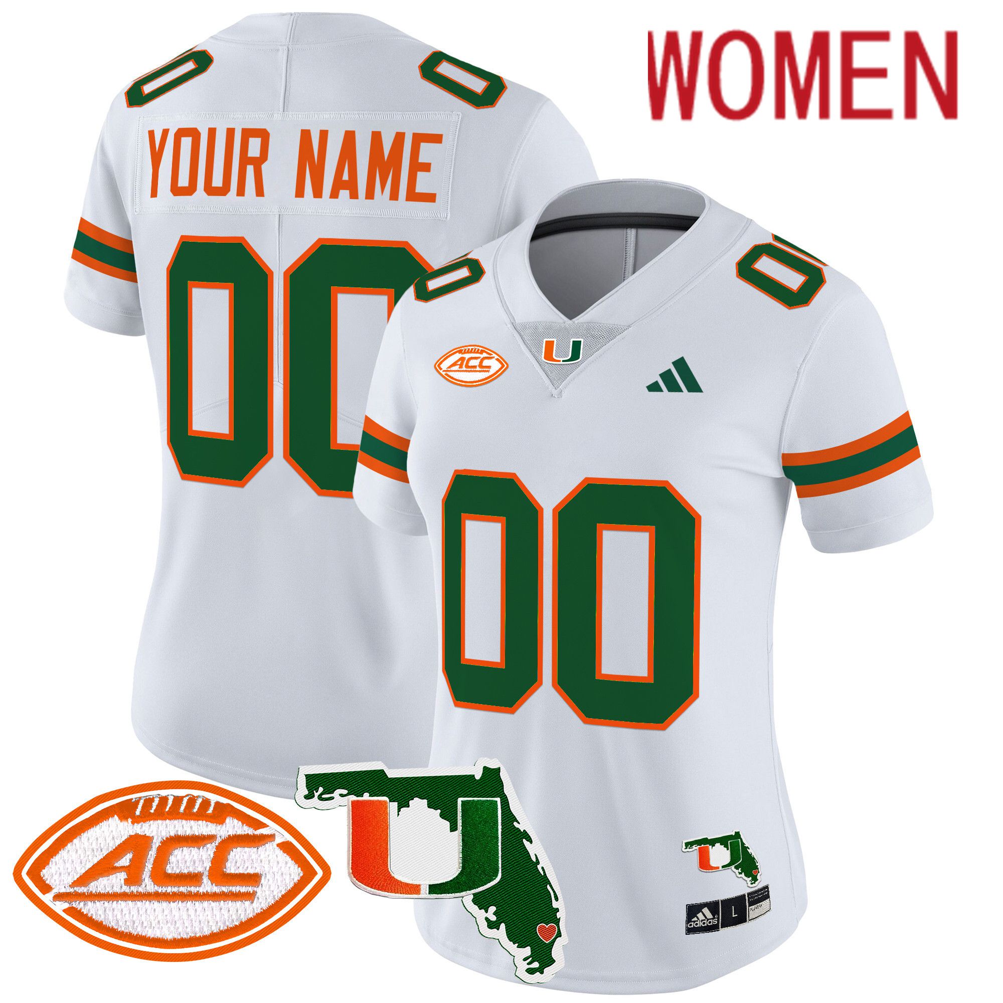 Women Miami Hurricanes White 2024 Florida Patch Vapor Limited Custom NCAA Jersey->customized ncaa jersey->Custom Jersey
